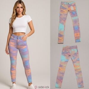Rare Pistola Sunrise Tie-Dye Stretch High Waisted Skinny Jeans Multi-color Swirl